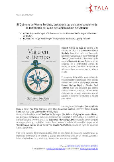 sexto concierto del Ciclo de Cámara Salón del Ateneo con el Quinteto de Viento SenArts. Una noche de música excepcional