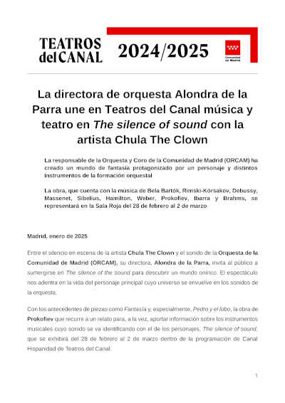 No te pierdas "The Silence of Sound" en Madrid, con Alondra de la Parra, Gabriela Muñoz y Chula, la payasa.
