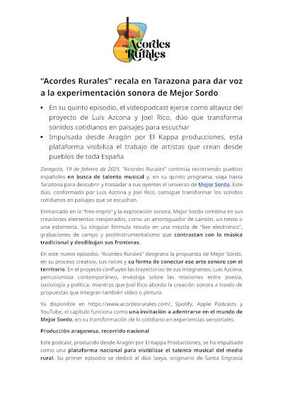 «Acordes Rurales» recala en Tarazona para dar voz a la experimentación sonora de Mejor Sordo