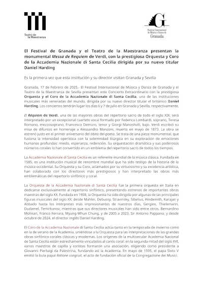 El Festival de Granada y el Teatro de la Maestranza presentan la Messa de Requiem de Verdi. Una auténtica obra maestra