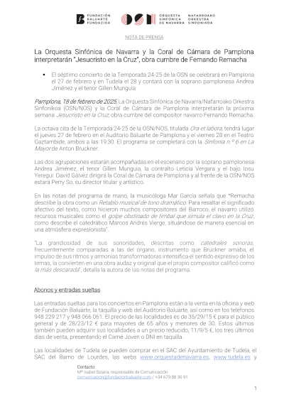La Orquesta Sinfónica de Navarra y la Coral de Cámara de Pamplona presentan "Jesucristo en la Cruz", una obra conmovedora.