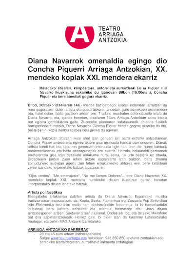 Diana Navarro rinde homenaje a Concha Piquer en el Teatro Arriaga, trayendo las coplas del siglo XX al siglo XXI.