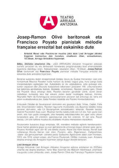 Recital de mélodie française con el barítono Josep-Ramon Olivé y el pianista Francisco Poyato. Una experiencia musical única.