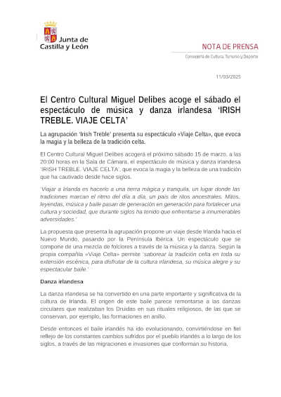 "IRISH TREBLE. VIAJE CELTA" en el Centro Cultural Miguel Delibes. Espectáculo de la rica tradición de la música y danza irlandesa.
