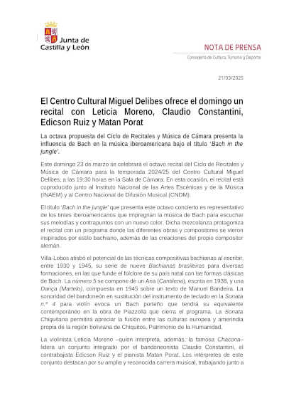 Recital en el Centro Cultural Miguel Delibes con Leticia Moreno, Claudio Constantini, Edicson Ruiz y Matan Porat este domingo en Valladolid. Recital en el Centro Cultural Miguel Delibes con Leticia Moreno, Claudio Constantini, Edicson Ruiz y Matan Porat este domingo en Valladolid.