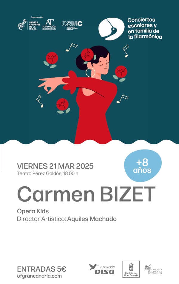 Opera Kids presenta *Carmen* en los conciertos en familia de la Orquesta Filarmónica de Gran Canaria y la Fundación DISA, acercando la ópera al público infantil.