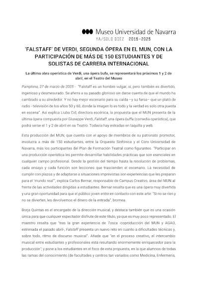 “Falstaff” de Verdi llega al MUN como segunda ópera de la temporada, con solistas internacionales y más de 150 estudiantes en escena.