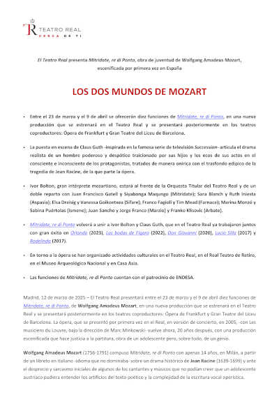 "Mitridate, re di Ponto" de Mozart en el Teatro Real. Una nueva producción que revive la genialidad del compositor.