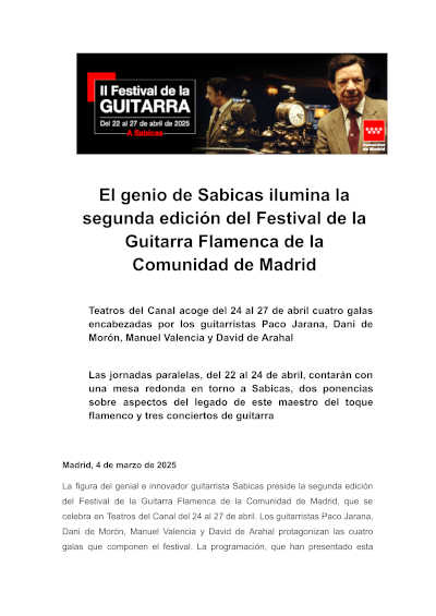 La segunda edición del Festival de la Guitarra Flamenca en Madrid rinde homenaje al legado de Sabicas. Ven y vive una experiencia musical única.
