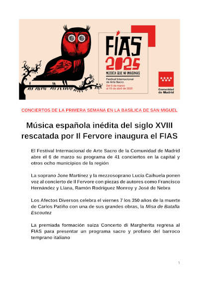 Il Fervore presenta música española inédita del siglo XVIII en el FIAS. Una oportunidad única para explorar y disfrutar de nuestro rico patrimonio musical.
