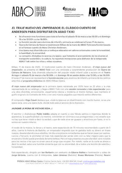 Ven a ABAO Txiki y sumérgete en "El traje nuevo del emperador", el clásico de Andersen. Una historia fascinante para toda la familia.