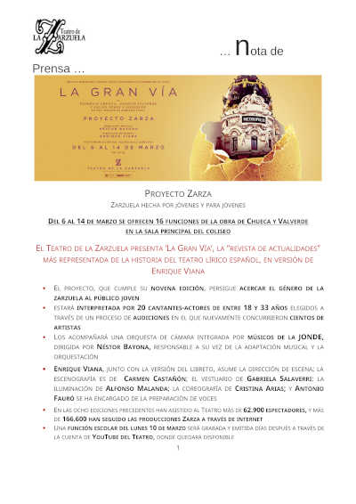 "La Gran Vía" en el Teatro de la Zarzuela es la revista de actualidades más famosa del teatro lírico español.