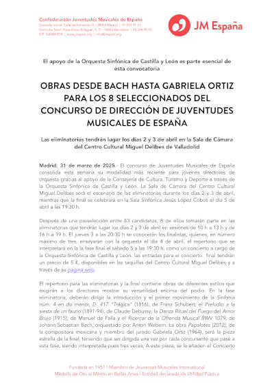 Meta descripción optimizada para SEO:«Ocho seleccionados del Concurso de Dirección de JME interpretan obras desde Bacha hasta Gabriela Ortiz, mostrando talento, diversidad y excelencia musical.»