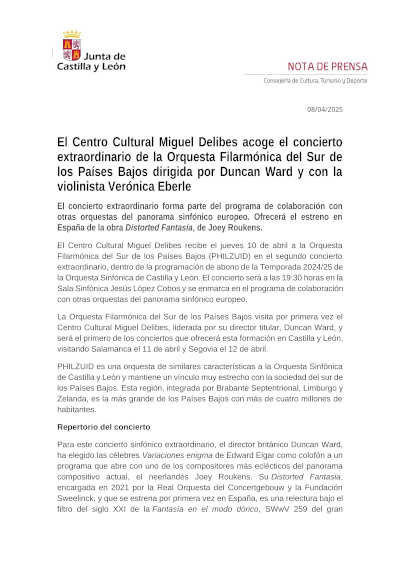 El Centro Cultural Miguel Delibes presenta un concierto extraordinario de la Orquesta Filarmónica del Sur de los Países Bajos, destacado evento musical.