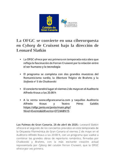 La OFGC se convierte en una ciberorquesta en Cyborg de Cruixent bajo la dirección de Leonard Slatkin