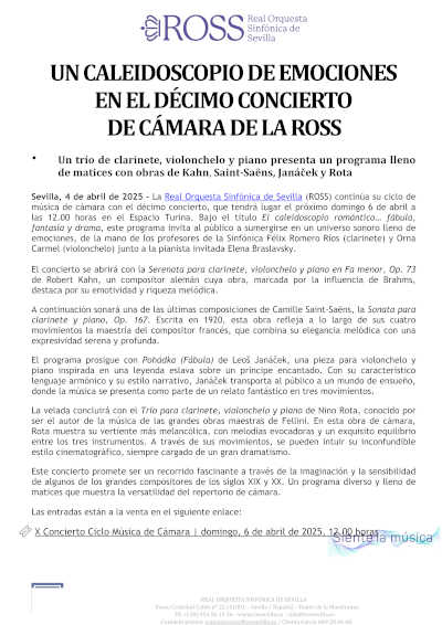 Un caleidoscopio de emociones define el décimo concierto del Ciclo de Cámara de la ROSS, una experiencia musical de alto nivel artístico.