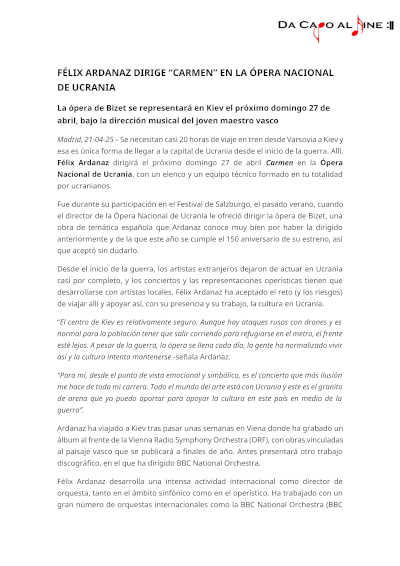 El maestro Félix Ardanaz dirige «Carmen» en la Ópera Nacional de Ucrania