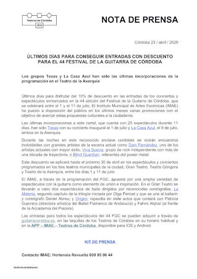 Últimos días para conseguir entradas con decuento para el 44 Festival de la Guitarra de Córdoba