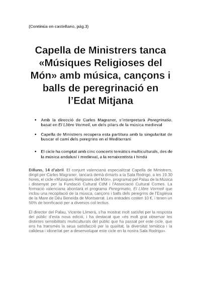 Capella de Ministrers cierra «Músicas Religiosas del Mundo» con música, canciones y bailes de peregrinación en la Edad Media