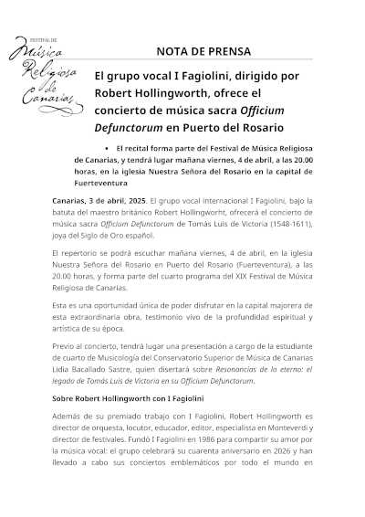 El grupo vocal I Fagiolini, bajo la dirección de Robert Hollingworth, interpreta *Officium Defunctorum* en Puerto del Rosario con excelencia vocal. El grupo vocal I Fagiolini, bajo la dirección de Robert Hollingworth, interpreta *Officium Defunctorum* en Puerto del Rosario con excelencia vocal.