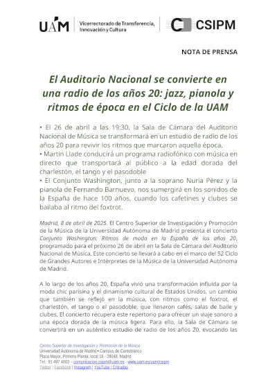 El Auditorio Nacional revive los años 20 con jazz, pianola y ritmos de época en el Ciclo de la UAM, una experiencia musical única y evocadora.