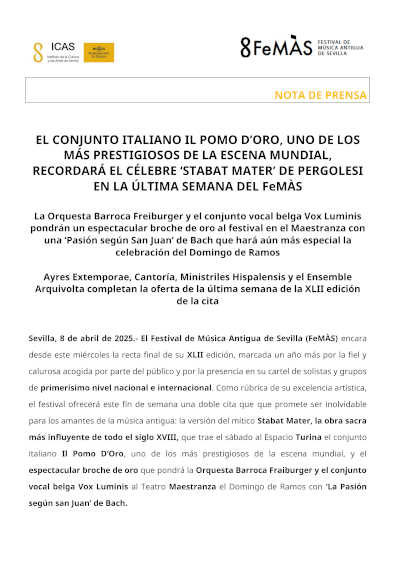 El FeMÀS presenta en el Teatro de la Maestranza a I Gemelli y clausura con la Orquesta Barroca de Friburgo & Vox Luminis este domingo.