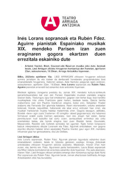 Inés Lorans y Rubén Fernández Aguirre interpretan un recital que evoca la influencia de la música española en el París del siglo XIX.