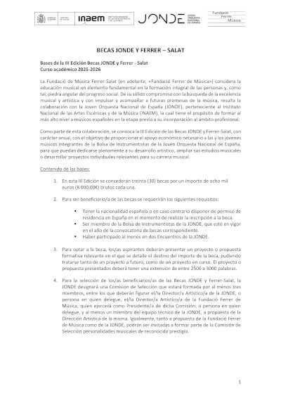 Convocatoria de 30 nuevas «Becas JONDE y Ferrer-Salat»