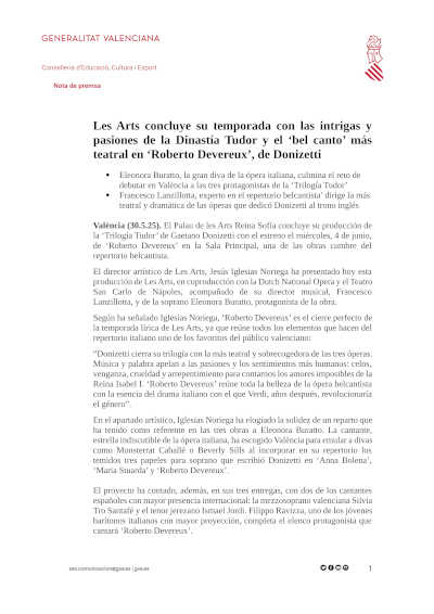 Les Arts concluye su temporada de la Dinastía Tudor y el «bel canto» más teatral en «Roberto Devereux», de Donizetti