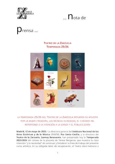 El Teatro de la Zarzuela anuncia su temporada 2025-2026 con una programación que reafirma su compromiso