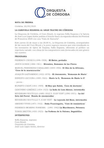 La zarzuela regresa al Gran Teatro de Córdoba de la mano de la Orquesta de Córdoba