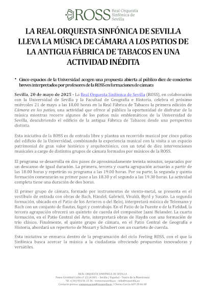 La Real Orquesta Sinfónica de Sevilla lleva su música de cámara a los patios de la Antigua Fábrica de Tabacos