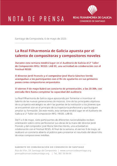 La Real Filharmonía de Galicia apuesta por el talento de compositoras y compositores noveles