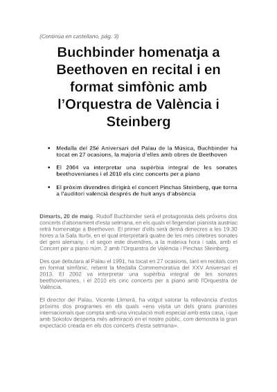 Buchbinder homenajea a Beethoven en recital y en formato sinfónico con la Orquesta de València y Steinberg