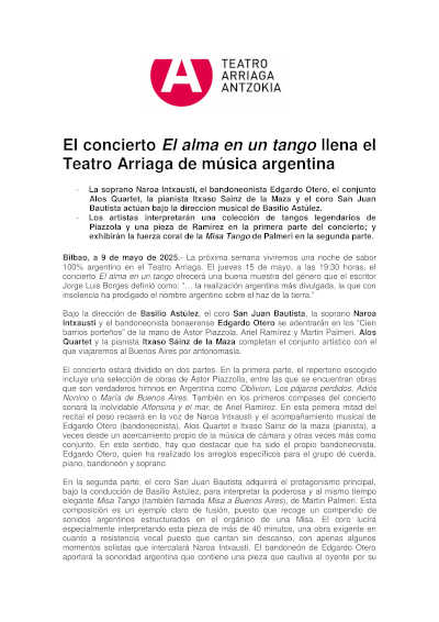 El concierto El alma en un tango llena el Teatro Arriaga de música argentina