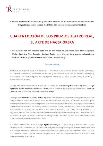 Cuarta edición de los Premios Teatro Real. El arte de hacer ópera