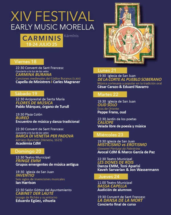 Early Music Morella conmemorará aniversarios del Monasterio de Montserrat y de Giovanni Pierluigi da Palestrina