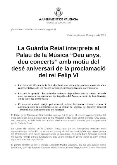 La Guardia Real interpreta en el Palau de la Música “Diez años, diez conciertos” en el aniversario de la proclamación del rey Felipe VI