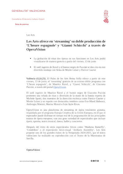 Les Arts ofrece en «streaming» su doble producción de «L’heure espagnole» y «Gianni Schicchi» a través de OperaVision