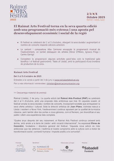 Raimat Arts Festival regresa en su cuarta edición con una programación más extensa