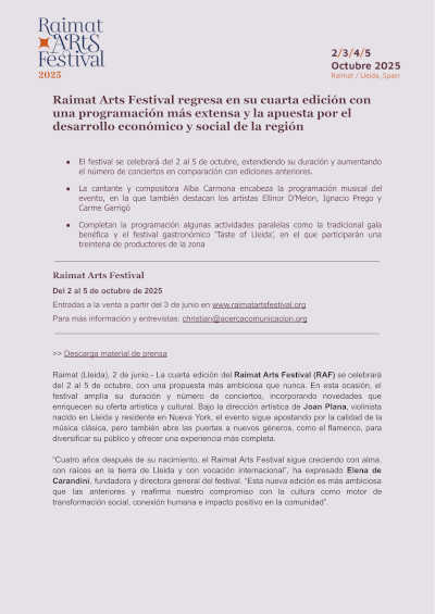 Raimat Arts Festival regresa en su cuarta edición con una programación más extensa