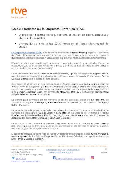 Gala de Solistas de la Orquesta Sinfónica RTVE dirigida por Thomas Herzog