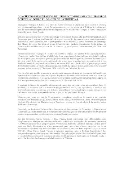 Concierto presentación del proyecto documental «El Túnel del Fuelle» (Hauspoa & Tunela)
