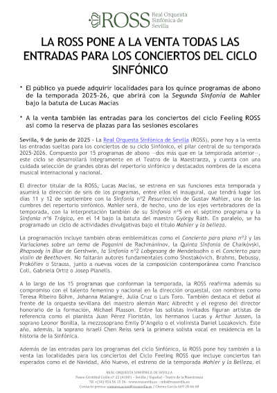 La ROSS pone a la venta todas las entradas para los conciertos del Ciclo Sinfónico