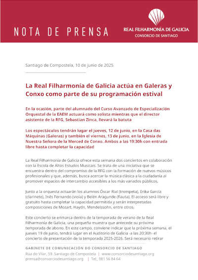 La Real Filharmonía de Galicia actúa en Galeras y Conxo como parte de su programación estival