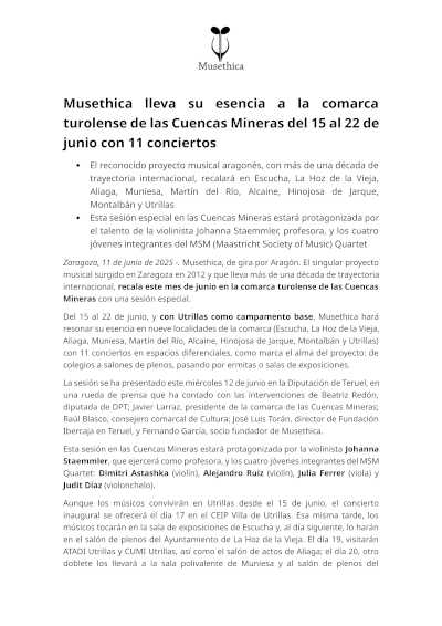 Musethica lleva su esencia a la comarca turolense de las Cuencas Mineras