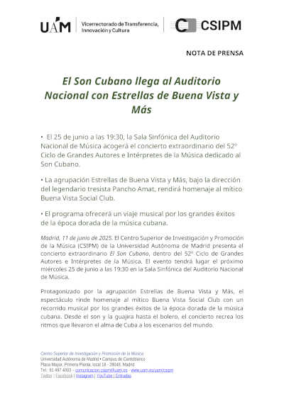 El Son Cubano llega al Auditorio Nacional con Estrellas de Buena Vista y Más