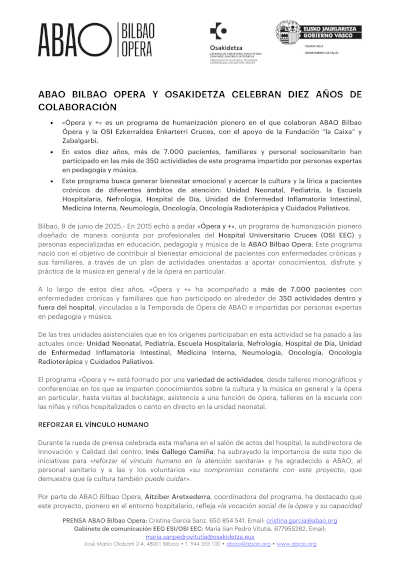 ABAO Bilbao Opera y Osakidetza celebran diez años de colaboración