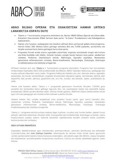 ABAO Bilbao Opera y Osakidetza celebran diez años de colaboración