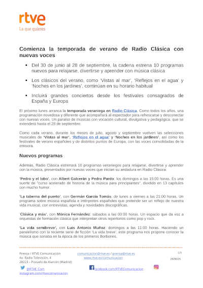 Comienza la temporada de verano de Radio Clásica con nuevas voces